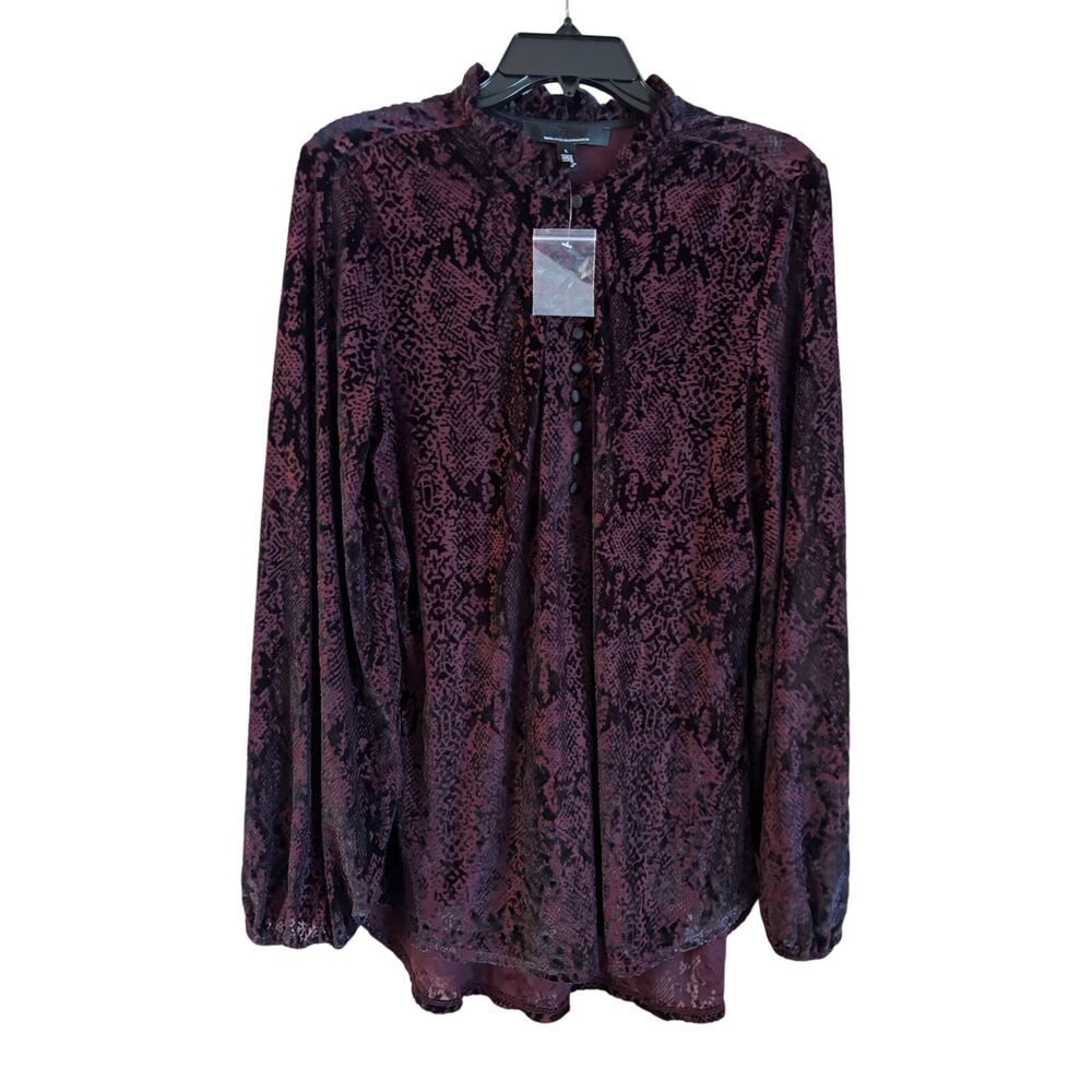 White House Black Market Blouse Sz L Velvet Burnout Whimsigoth Gothic Purple
